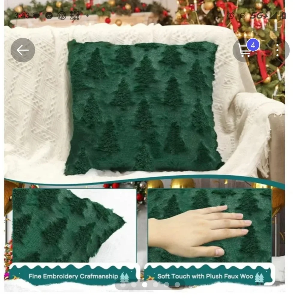 Holiday Evergreen Plush Throw Pillow Covers -18x18 Dark Green NWT